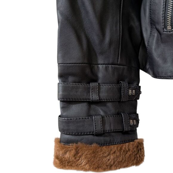 Black Brand Women's XL Sheared Beaver Sheep Leather Studded Jacket Fux Fur Trim - Picture 9 of 14